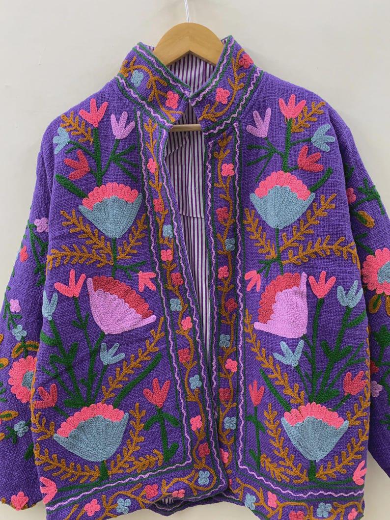 Handmade Suzani Embroidered Cotton Jacket | Boho Chic Coat | Gift For Her Bohozani