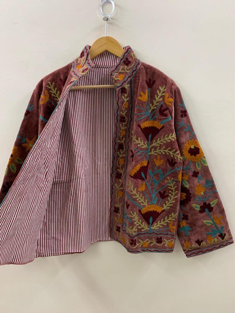 Suzani Embroidered Velvet Jacket | Handmade Short Bohemian Festival Coat Bohozani