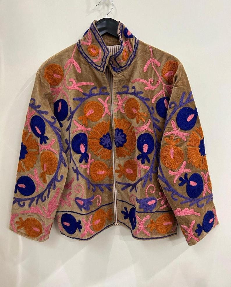 Floral Suzani Jacket – Handmade Embroidered Coat, Boho Vintage Style Outerwear, Festival Chic Bohozani