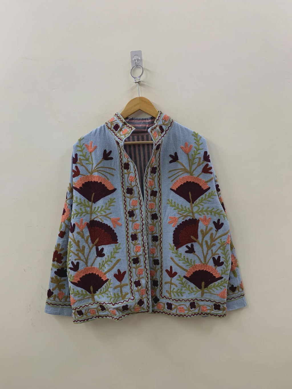 Handmade Velvet Suzani Jacket: Embroidered Bohemian Winter Coat. Turquoise Color For Woman And Girls Bohozani