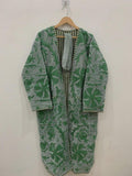 Hand-Embroidered Velvet Kimono Robe | Green Floral Boho Uzbek Duster Jacket Bohozani