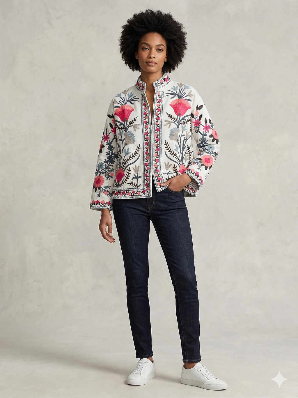 NEW COLLECTION White Hand-Embroidered Velvet Suzani Jacket – Boho Ethnic Kimono Outerwear Mother's Day Gift Bohozani