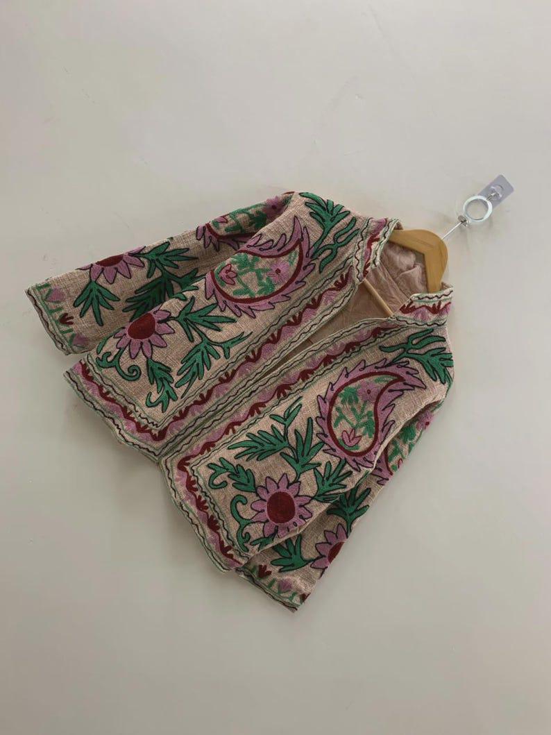 Embroidered Cotton Velvet Jacket | Floral Folk Art Boho Outerwear Bohozani