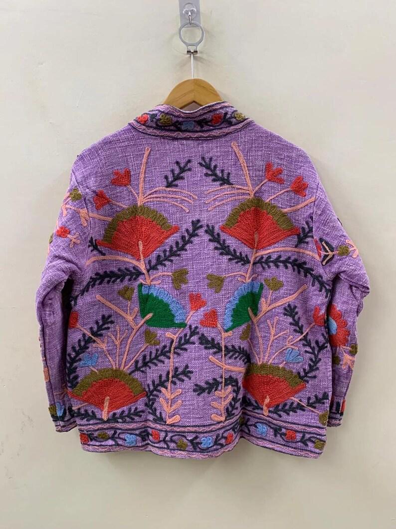 Purple Cotton Velvet Suzani Embroidered Jacket | Floral Folk Art Boho Outerwear Bohozani