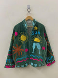 Green Velvet Embroidered Suzani Jacket | Bohemian Indian Style Outerwear Bohozani