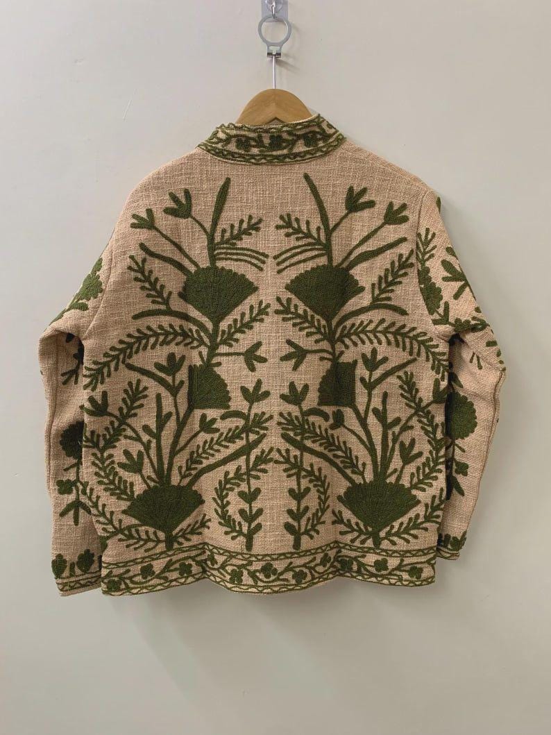 Bohemian Suzani Short Jacket | Vintage Uzbek Embroidered Kimono Coat Bohozani