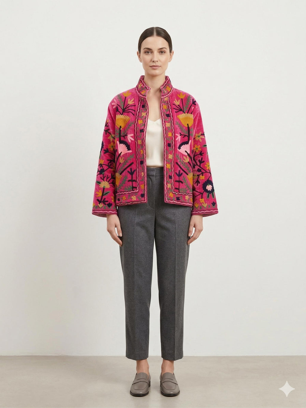 Vintage Velvet Suzani Jacket – Hand-Embroidered Boho Ethnic Kimono Outerwear Bohozani