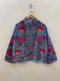 Velvet Suzani Embroidered Kimono Jacket | Boho Outerwear Bohozani