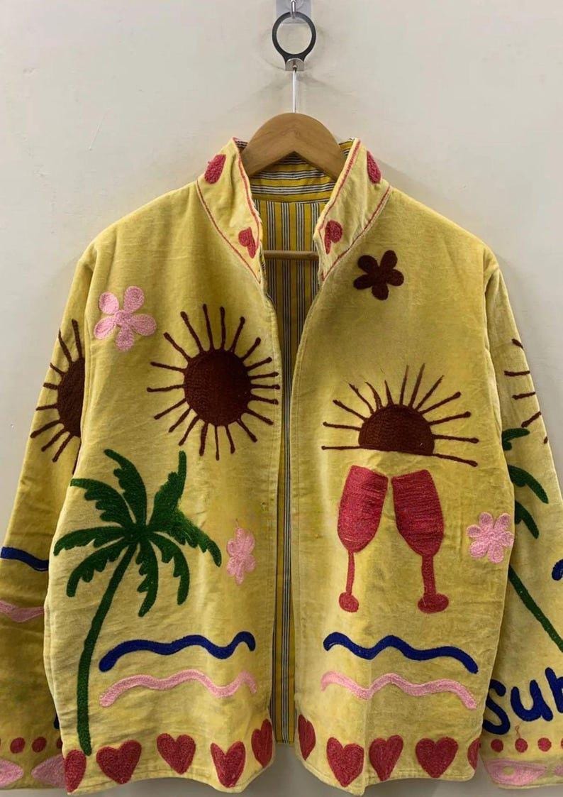 Embroidered Velvet Suzani Jacket | Bohemian Indian Coat Bohozani