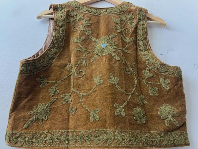 Handmade Suzani Velvet Vest | Boho Floral Embroidery Waistcoat, Ethnic Gilet Bohozani