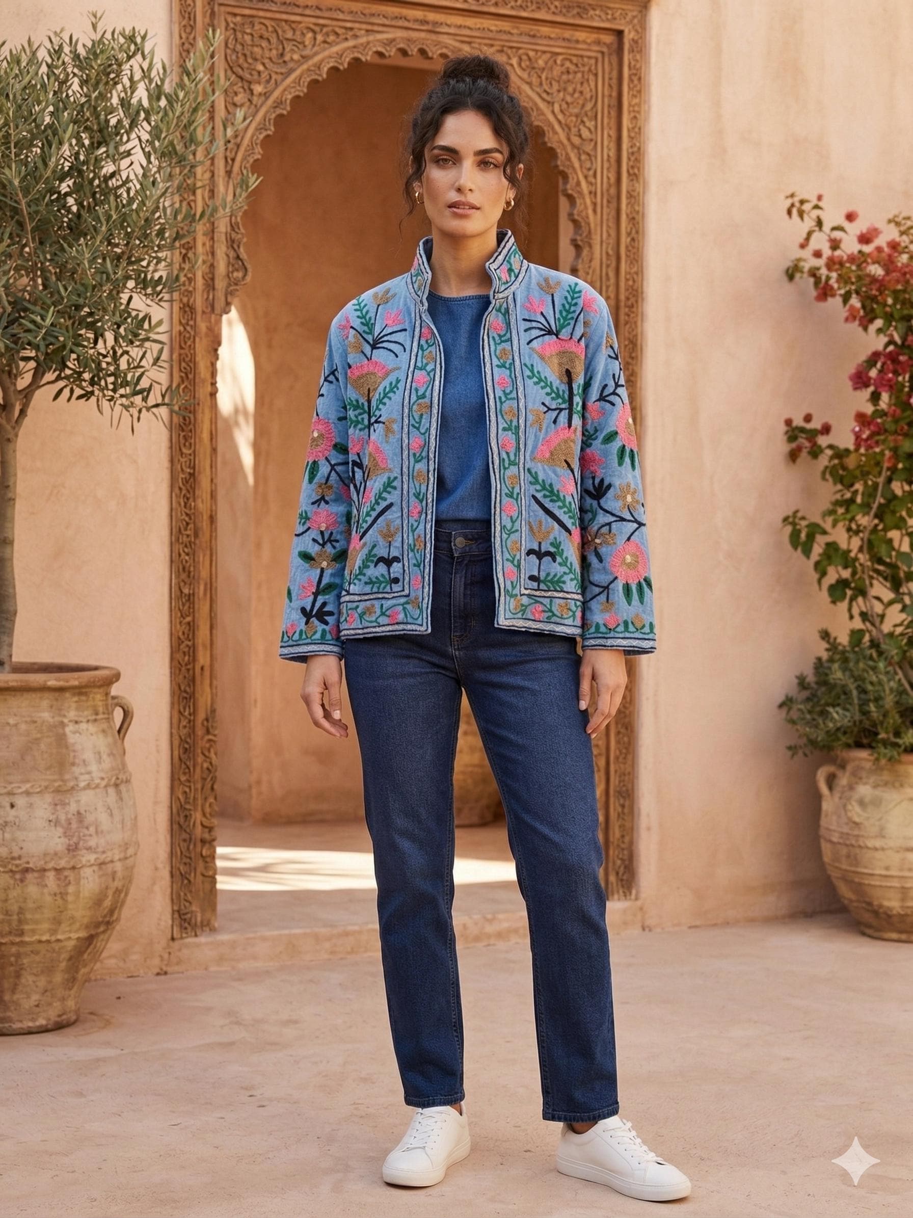 Hand-Embroidered Suzani Velvet Jacket | Short Bohemian Festival Coat Bohozani