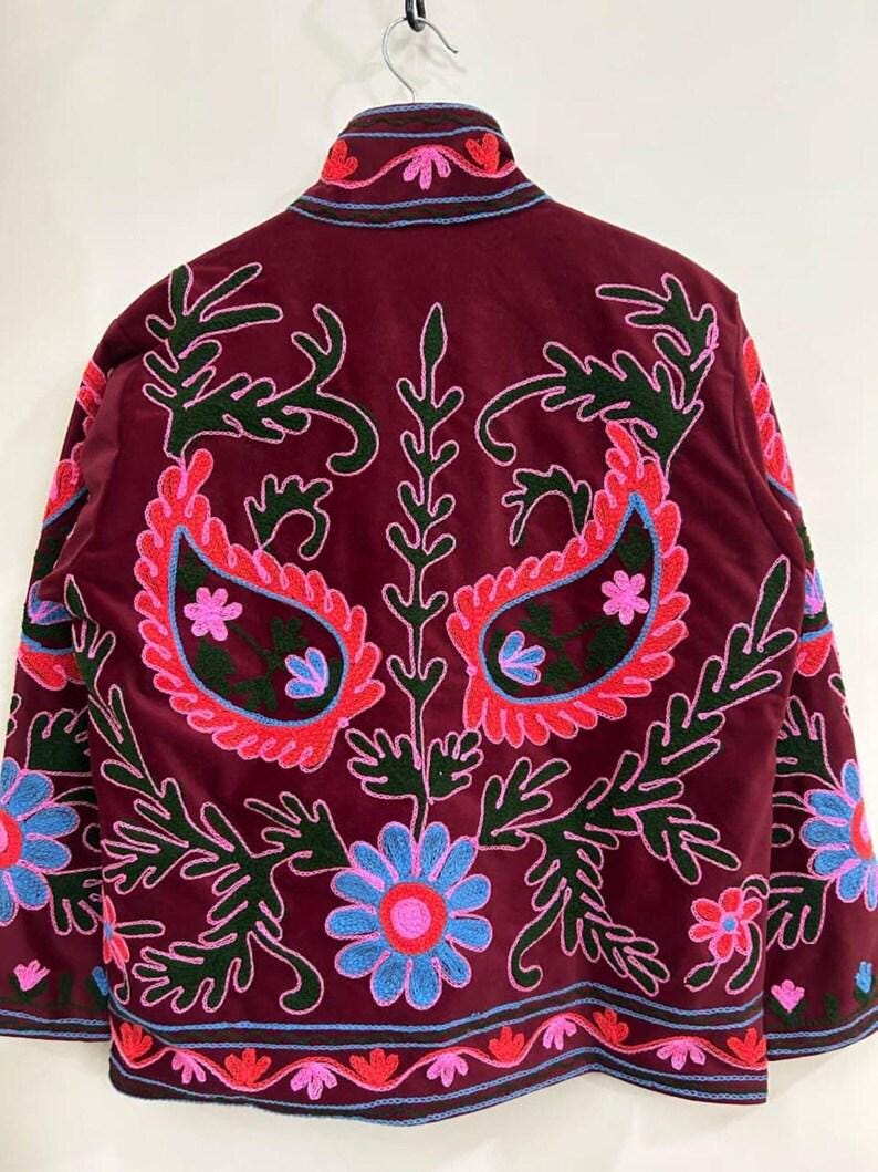 Handmade Suzani Velvet Jacket | Vintage Embroidered Boho Outerwear Bohozani