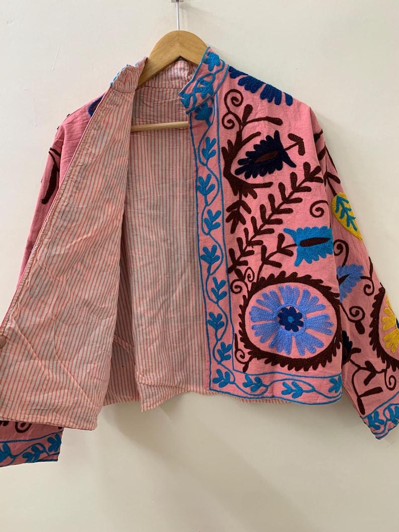 Hand-Embroidered Velvet Suzani Jacket – Boho Ethnic Kimono Outerwear Bohozani