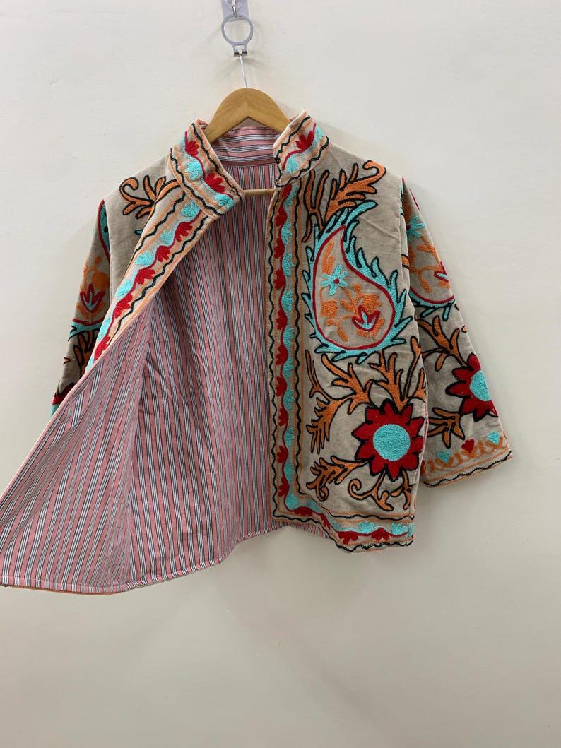Handmade Velvet Suzani Embroidered Jacket Bohozani