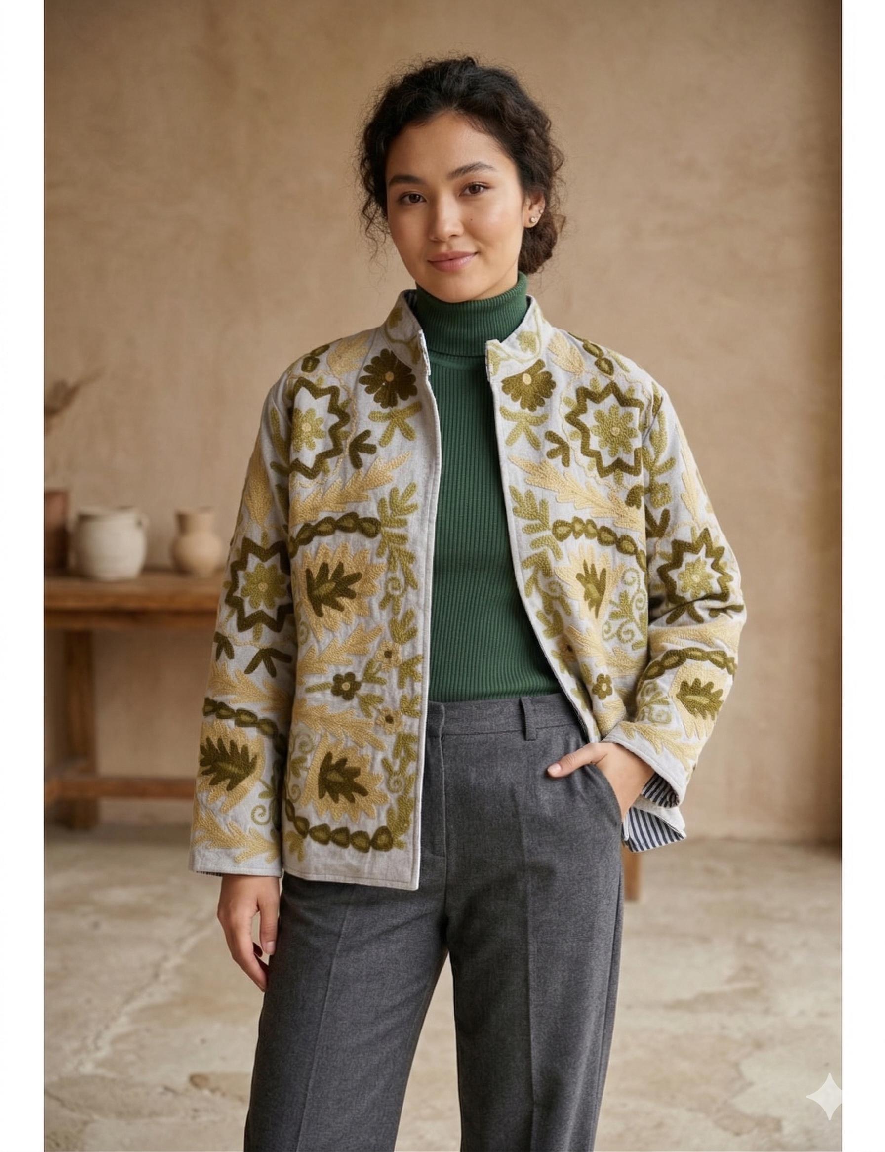 Colorful Suzani Embroidered Kimono |Handmade Coat |Festival Kimono |Duster Velvet Robe | Ethnic Floral Outerwear Bohozani
