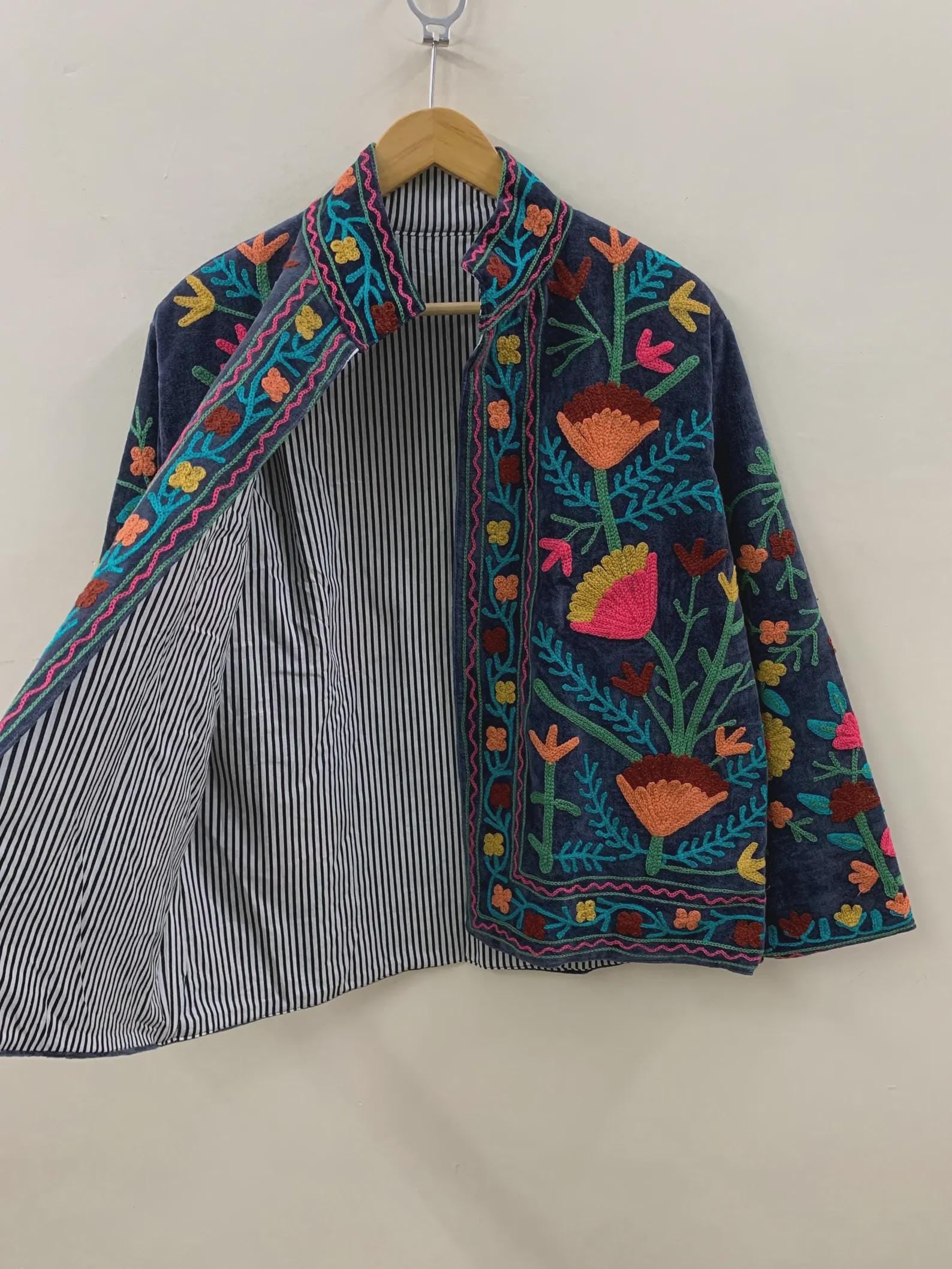 Suzani Embroidered Velvet Jacket | Short Bohemian Festival Coat, Ethnic Outerwear Bohozani