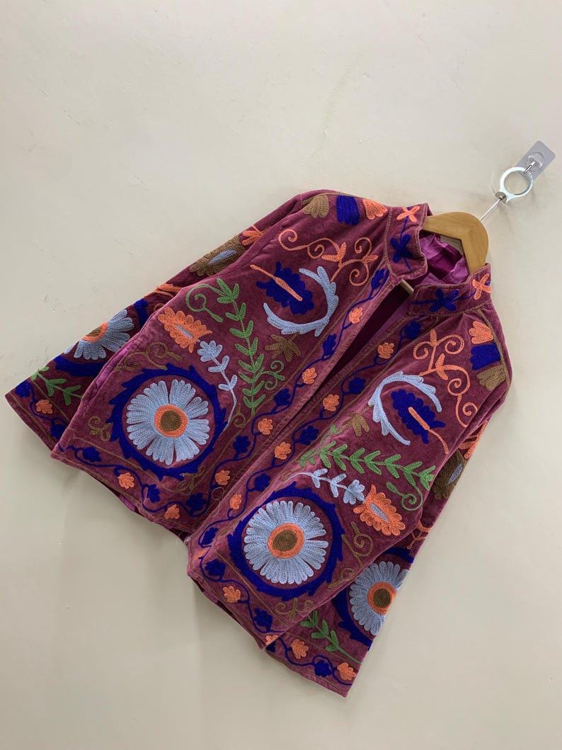 Unique Handmade Floral Velvet Suzani Embroidered Jacket Bohozani
