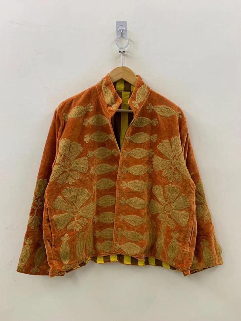 Handmade Velvet Suzani Embroidered Coat | Cropped Boho Ethnic Jacket Bohozani