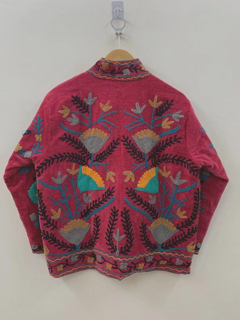 Embroidered Velvet Cropped Jacket | Colorful Suzani Floral Outerwear Bohozani