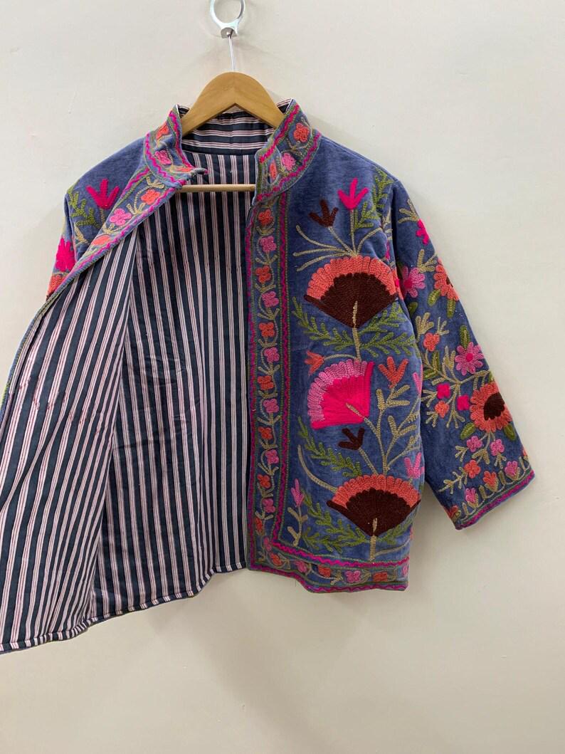 Velvet Suzani Floral Embroidered Jacket | Boho Cropped Outerwear Bohozani