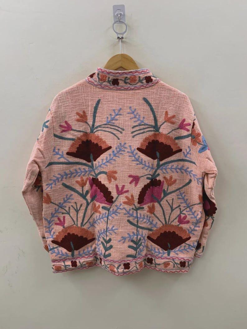 Embroidered Cotton Velvet Jacket | Floral Folk Art Boho Outerwear Bohozani