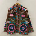 Handmade Suzani Velvet Cropped Jacket | Embroidered Floral Bohemian Coat |Gift For Her Bohozani