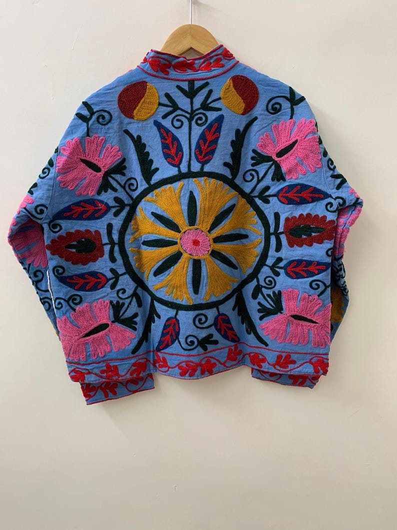 Embroidered Cotton Suzani Jacket | Boho Uzbek Kimono Coat, Festival Wear Bohozani