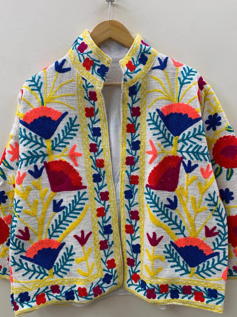 Chic Embroidered Suzani TNT Jacket | Floral Boho Cotton Coat | Gift For Her Bohozani
