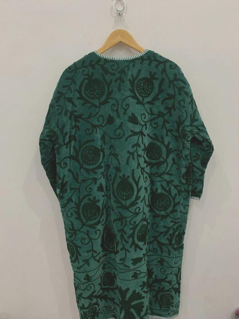 Hand-Embroidered Velvet Suzani Kimono Robe | Boho Floral Uzbek Duster Jacket Bohozani