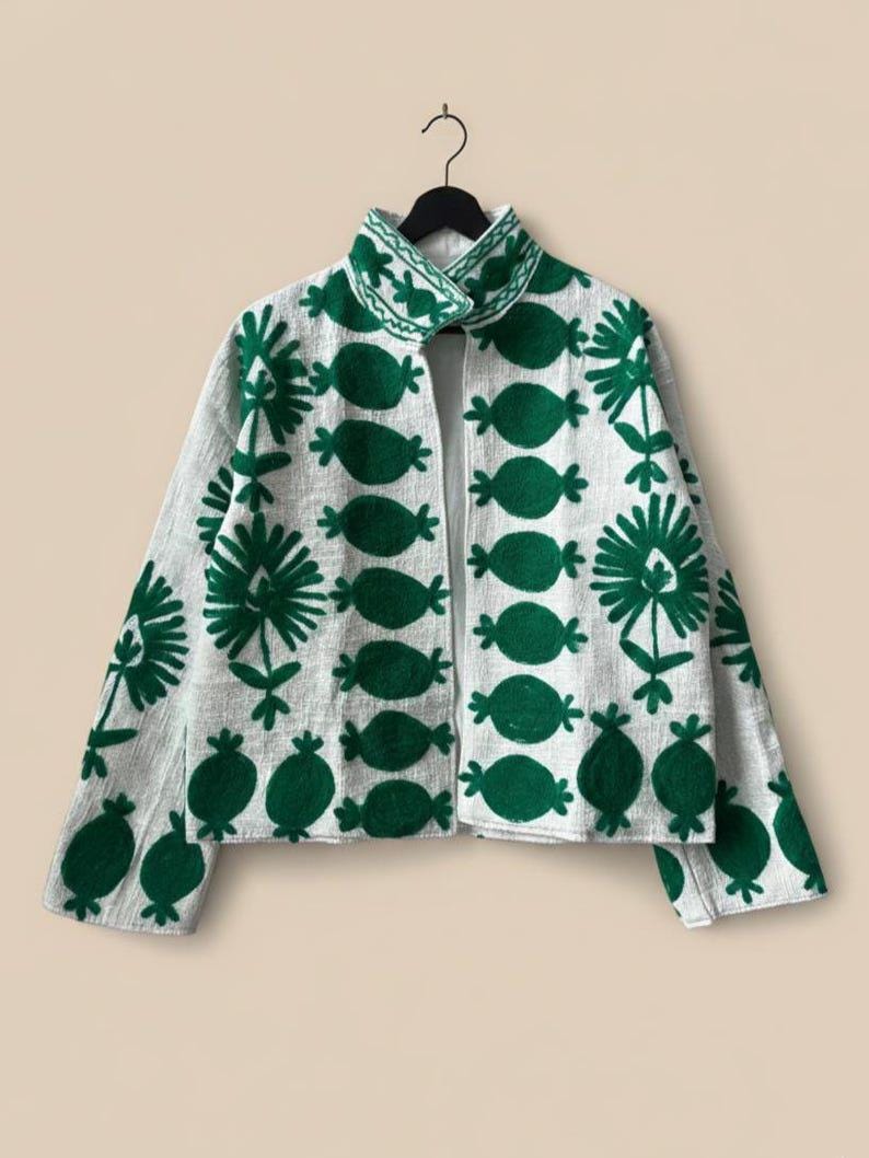 TNT Fabric Suzani Embroidered Cotton Jacket | Boho Chic Coat | Gift For Her Bohozani