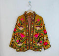 Yellow Velvet Suzani Embroidered Jacket, Boho Floral Ethnic Outerwear Bohozani