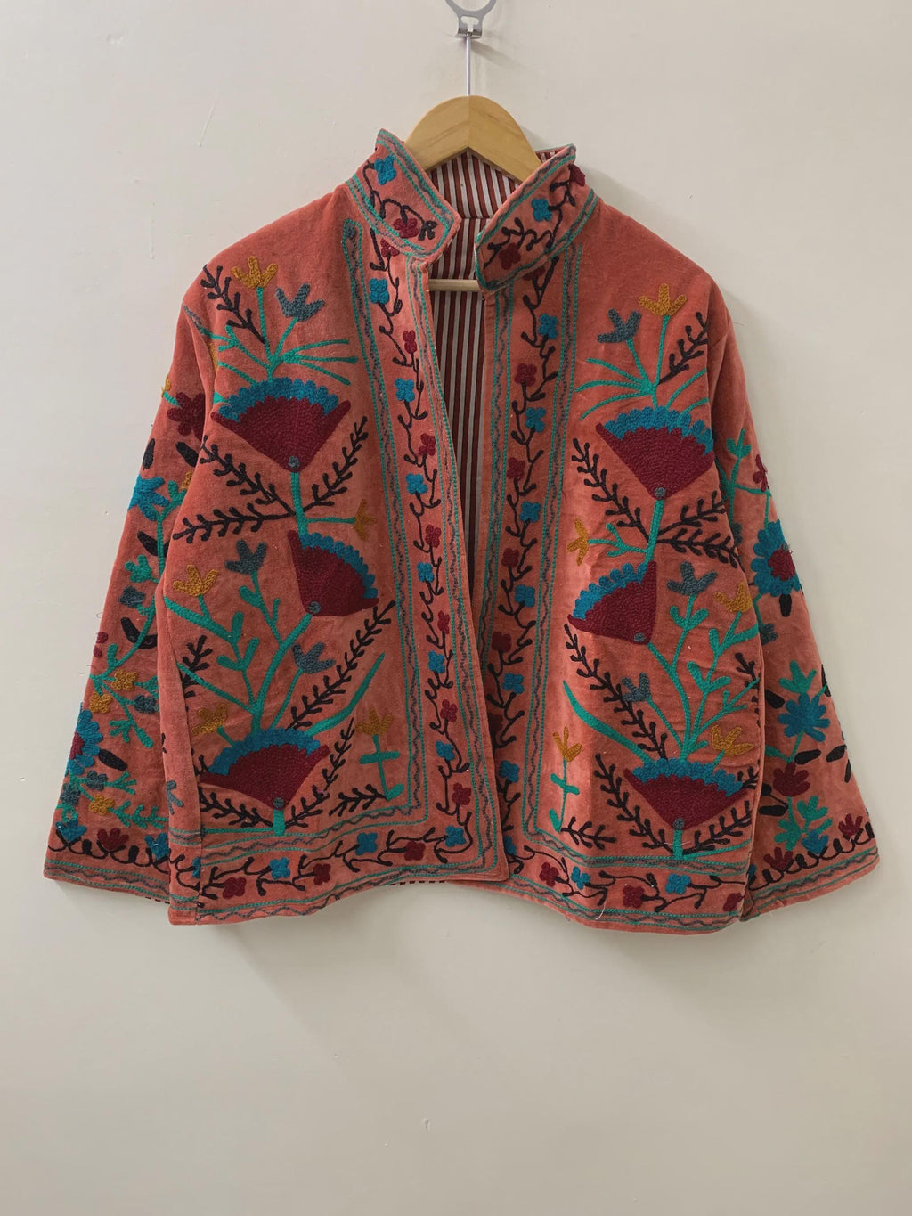 Suzani Embroidered Velvet Jacket | Handmade Short Bohemian Coat | Ethnic Kimono Outerwear Bohozani