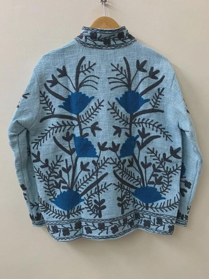 Handmade Suzani Embroidered Cotton Jacket | Boho Chic Coat | Gift For Her Bohozani
