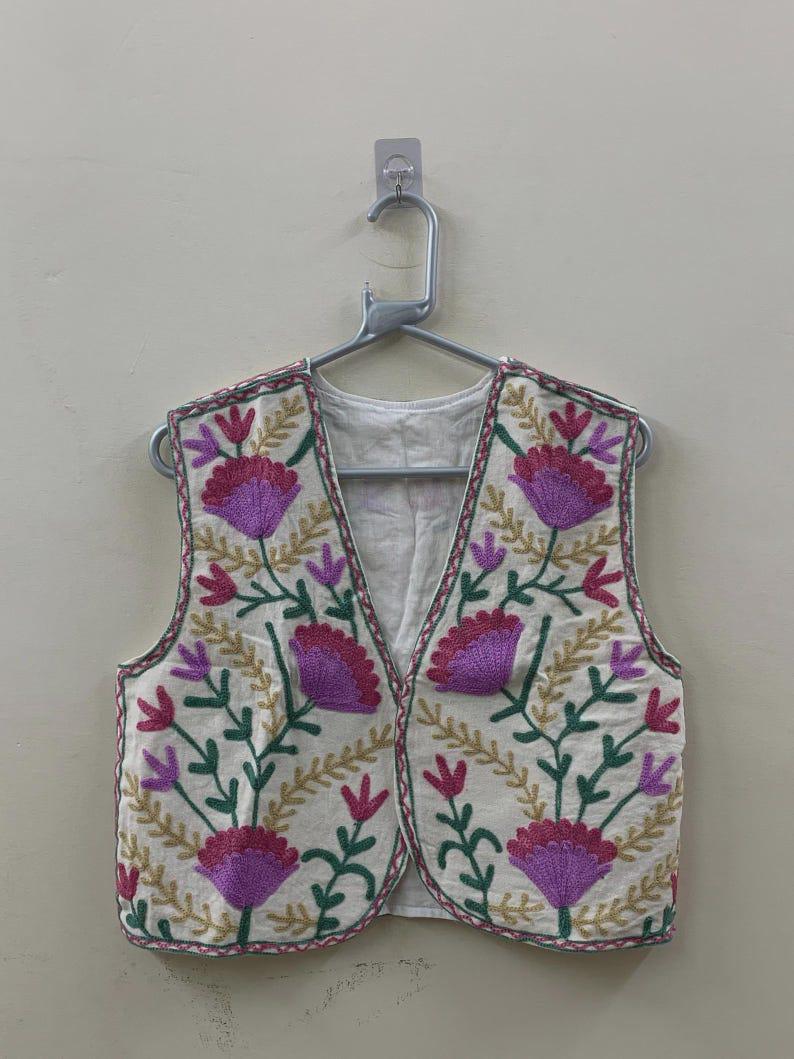 Handmade Suzani Embroidered Velvet Vest: Boho Floral Waistcoat, Cotton Lined Jacket Bohozani