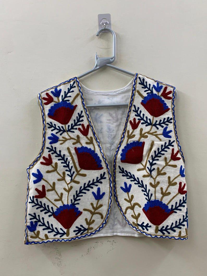 Handmade Suzani Velvet Vest | Floral Embroidery, Boho Layering Jacket Bohozani
