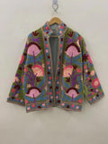 Velvet Suzani Embroidered Kimono Jacket | Boho Artisan Outerwear For Women Bohozani