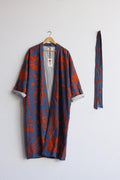 Blue Hand Embroidered Suzani Kaftan – Organic Cotton Boho Kimono Coat Bohozani