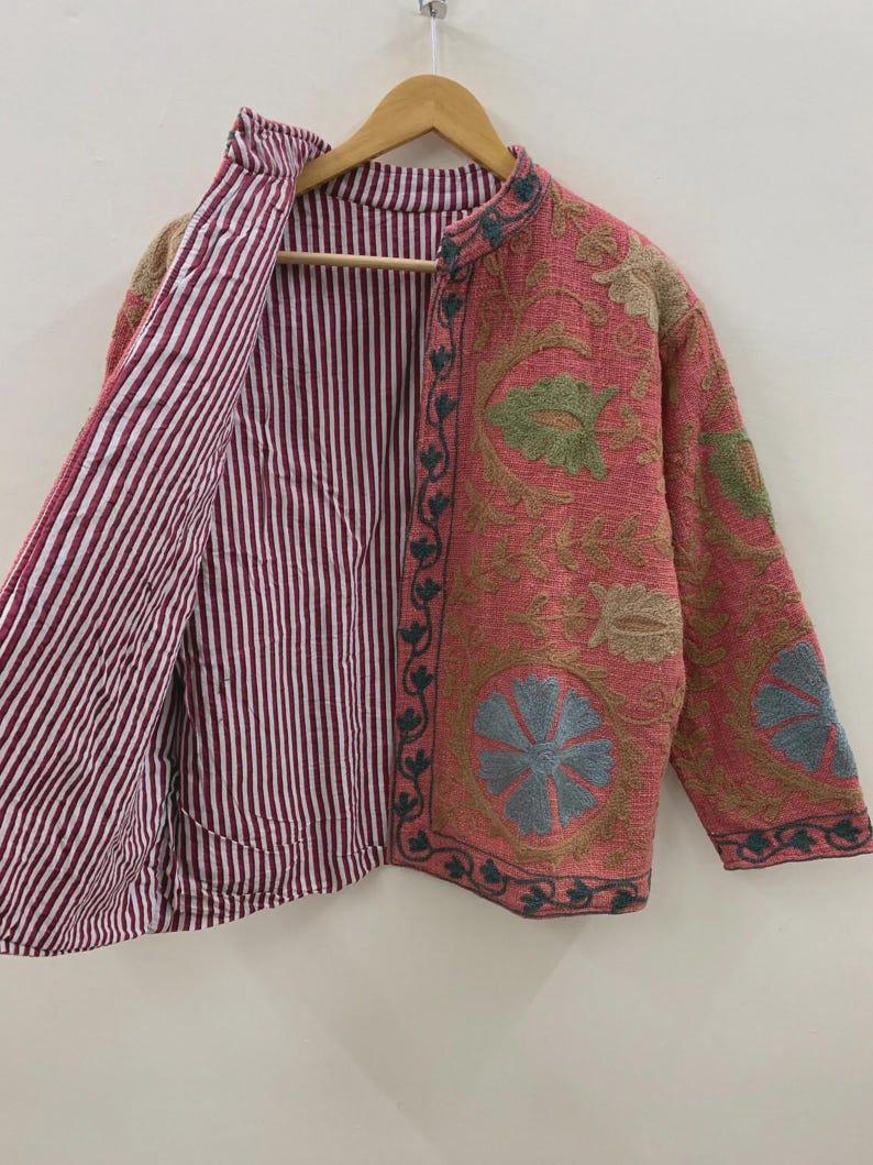 Vintage Cotton Suzani Embroidered Jacket | Floral Boho Statement Outerwear Bohozani