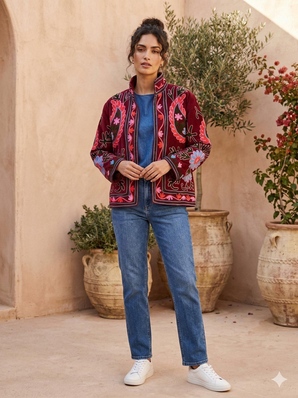 Suzani Embroidered Velvet Jacket | Handmade Short Bohemian Festival Coat Bohozani