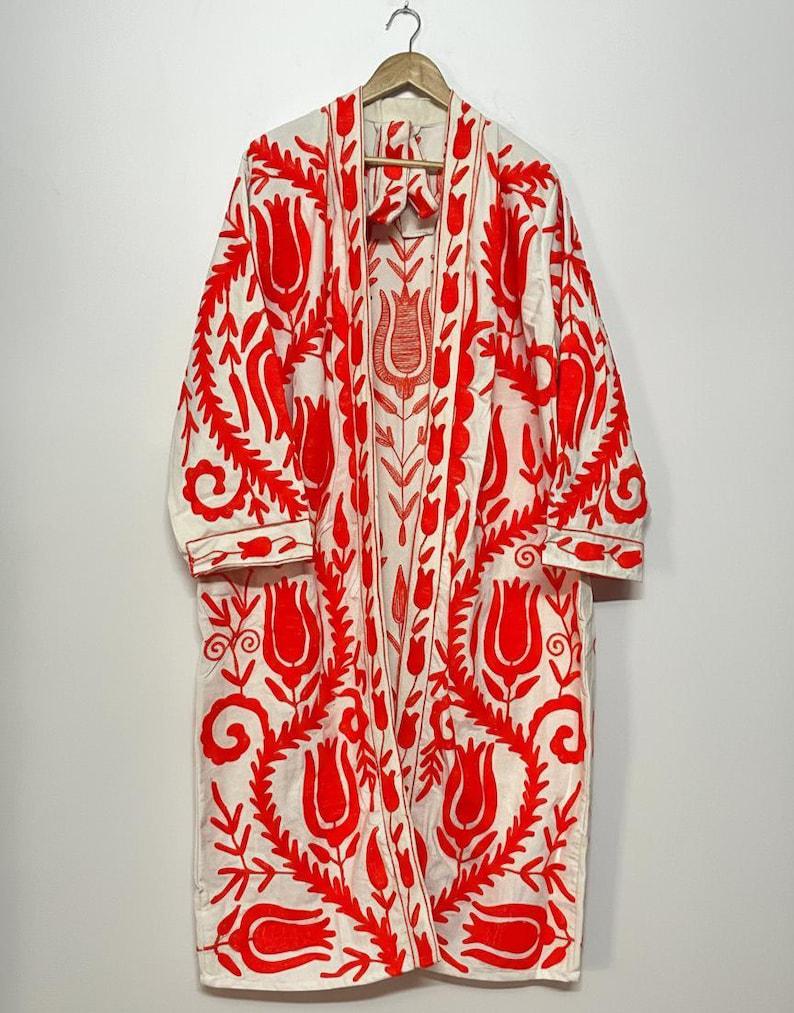 Velvet Suzani Long Kimono Robe Boho Long Jacket Bohozani