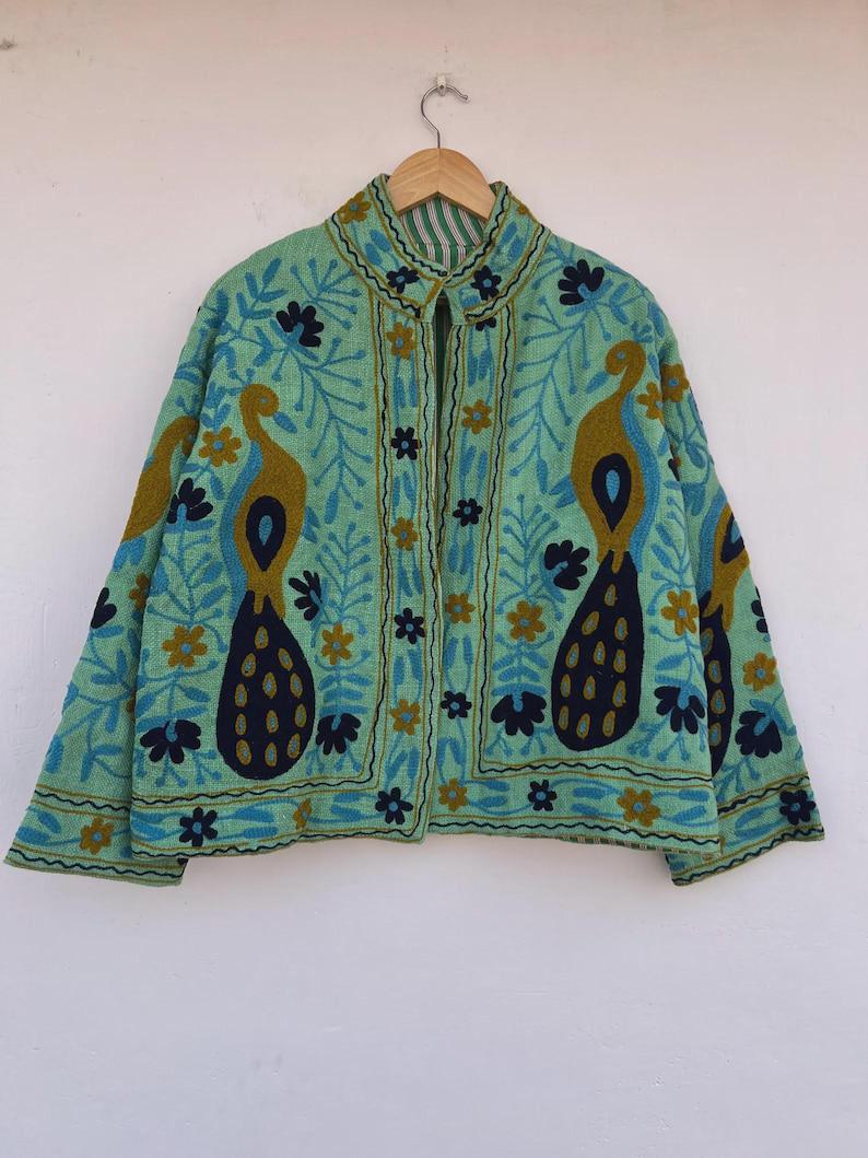 Peacock Embroidered Suzani Jacket | Vibrant Boho Duster | Gift For Her Bohozani