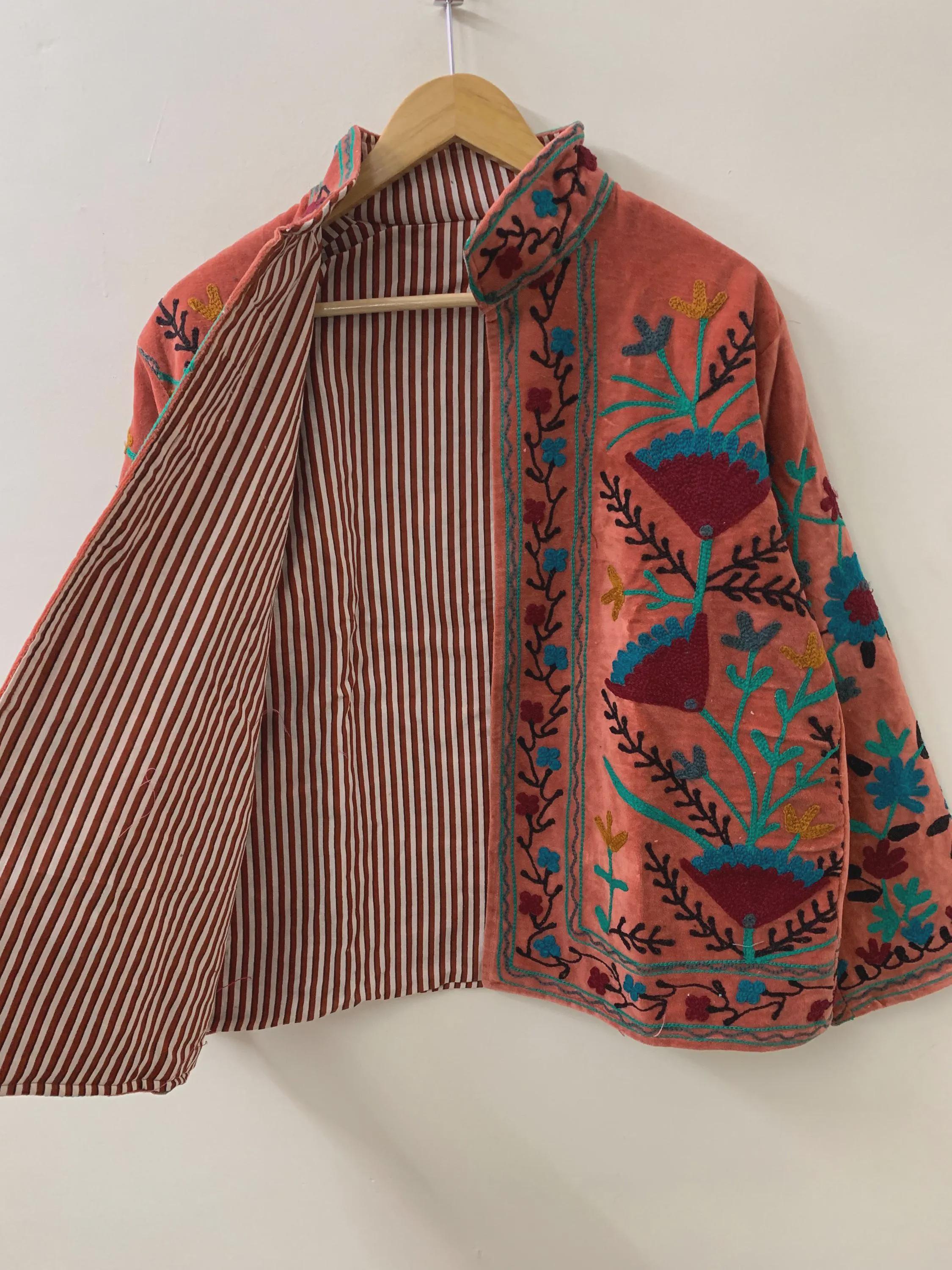 Suzani Embroidered Velvet Jacket | Handmade Short Bohemian Coat | Ethnic Kimono Outerwear Bohozani