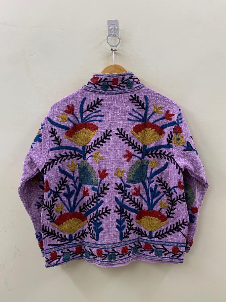 Embroidered Cotton Velvet Jacket | Floral Folk Art Boho Style Coat Bohozani