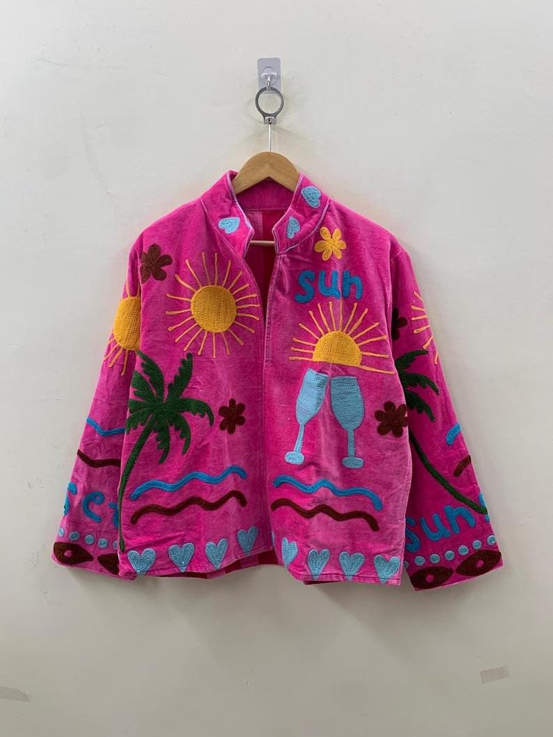 Embroidered Velvet Suzani Jacket | Bohemian Floral Print Coat, Festival Outerwear Bohozani