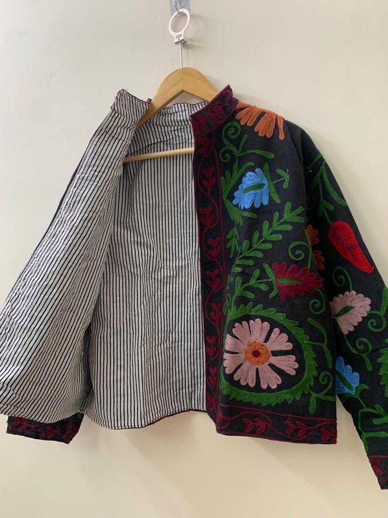 Embroidered Cotton Suzani Jacket | Boho Uzbek Kimono Coat, Festival Wear Bohozani