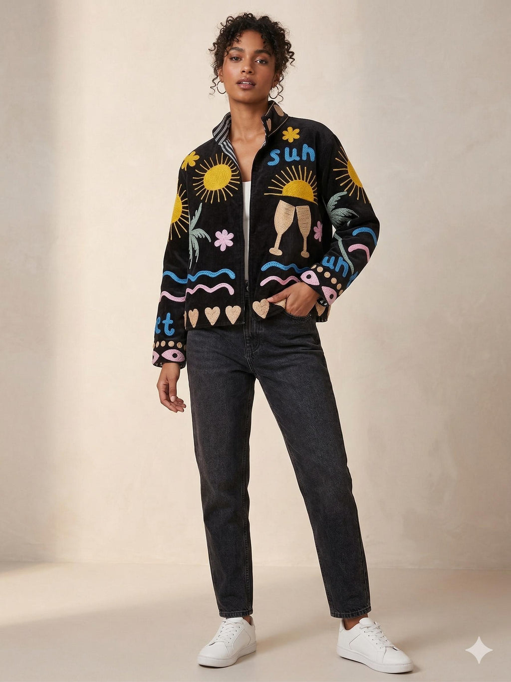 NEW COLLECTION Black Hand-Embroidered Velvet Suzani Jacket – Boho Ethnic Kimono Outerwear Mother's Day Gift Bohozani