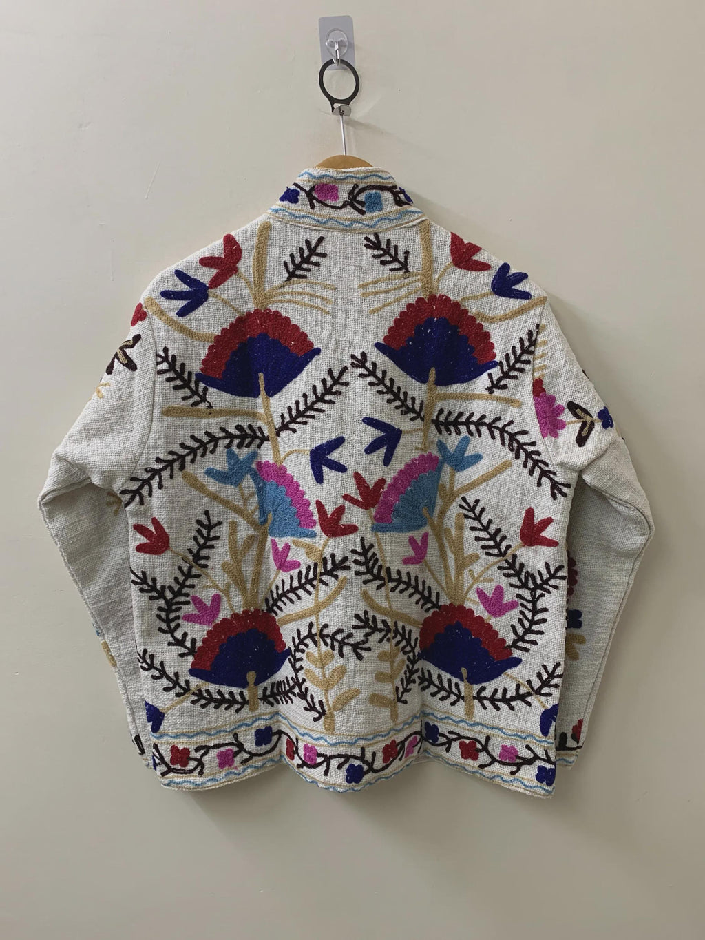 Velvet Suzani Jacket: Embroidered Floral Design, Silk Lined Bohozani