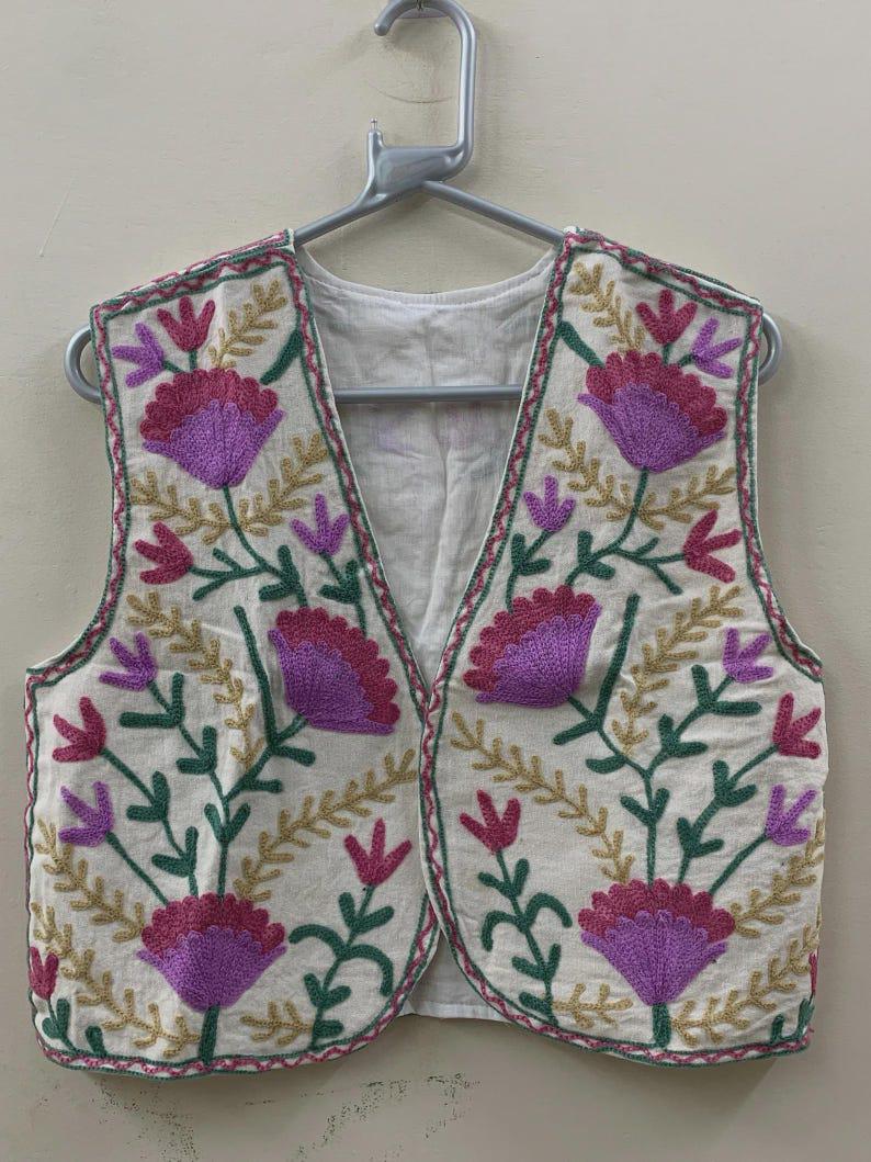 Handmade Suzani Embroidered Velvet Vest: Boho Floral Waistcoat, Cotton Lined Jacket Bohozani