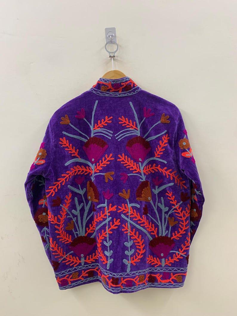 Unique Purple Color Velvet Suzani Jacket – Hand-Embroidered Boho Ethnic Kimono Outerwear Bohozani