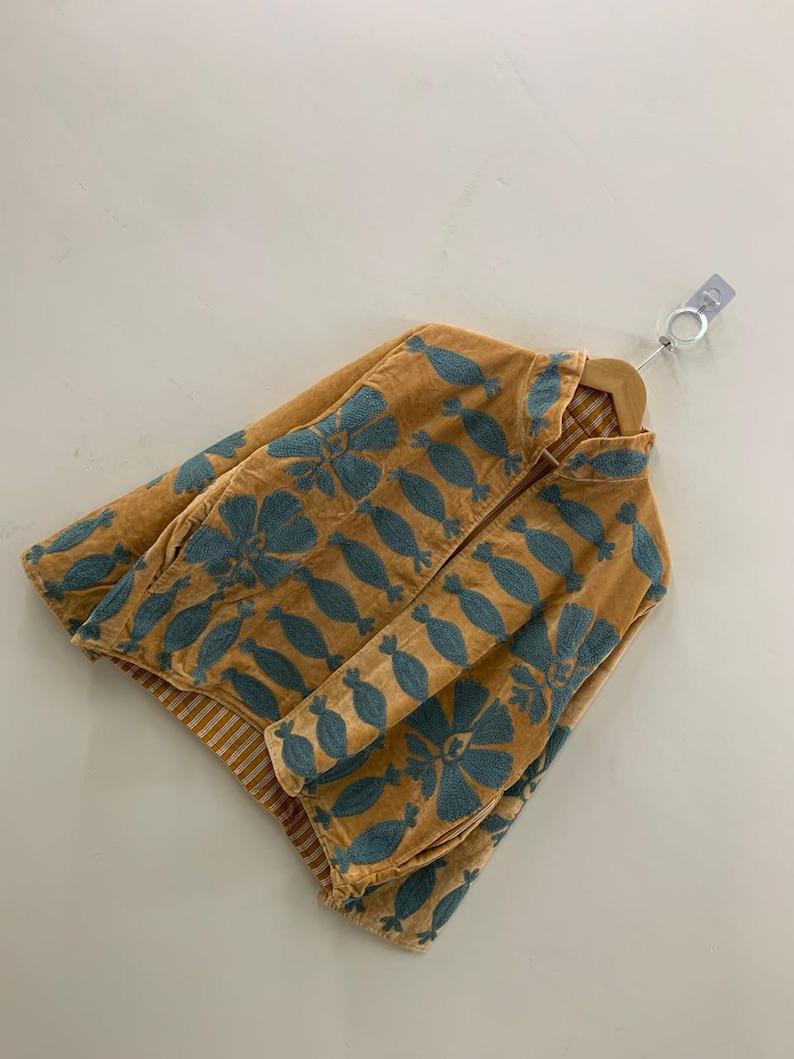 Velvet Blue Suzani Jacket – Hand-Embroidered Boho Ethnic Kimono Outerwear Bohozani